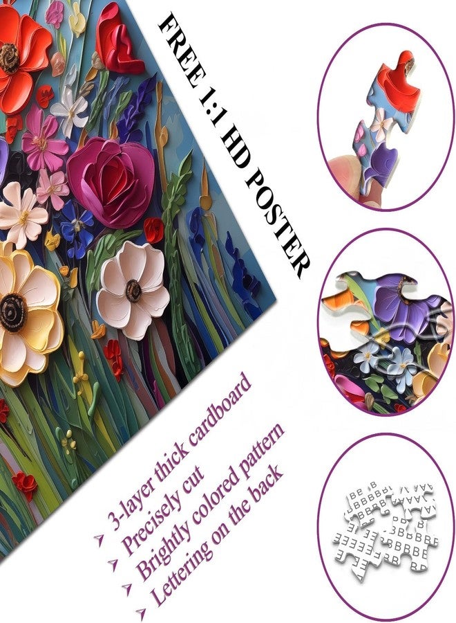 iDream 1000 Pieces Jigsaw Puzzle - Artistic 3D Design, Colorful Wall Decor, Challenging Puzzle Gift for Friends & Family (Colorful Flower) - Image 5